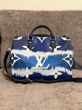 Louis Vuitton Blue and White Monogram Speedy Bandoulière Satchel